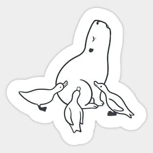 Capybara chilling with Ducks in dark ink Sticker